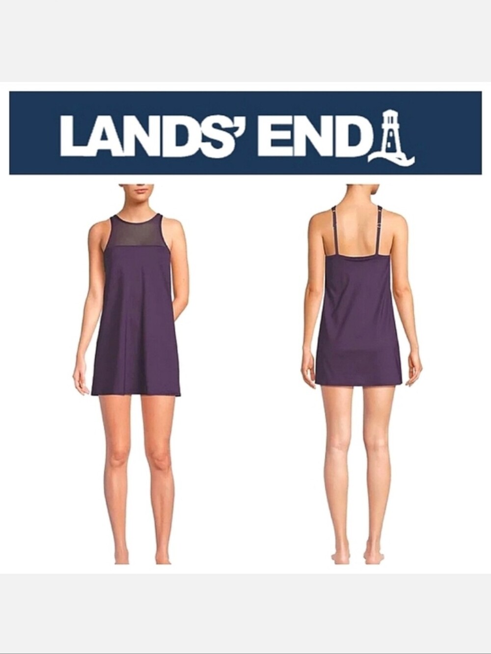 Lands End 1-Piece Swimsuit Chlorine Resistant Smoothing Control Mesh High Neck 4